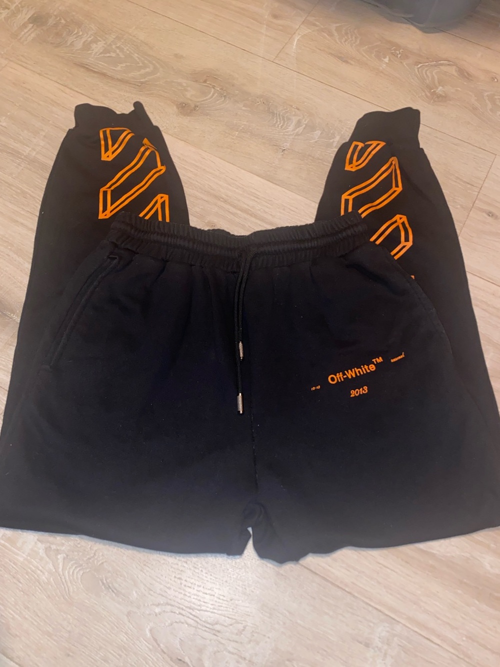 Off-White Kids Youth Sweatpants Black Orange Graphic Joggers Size Medium